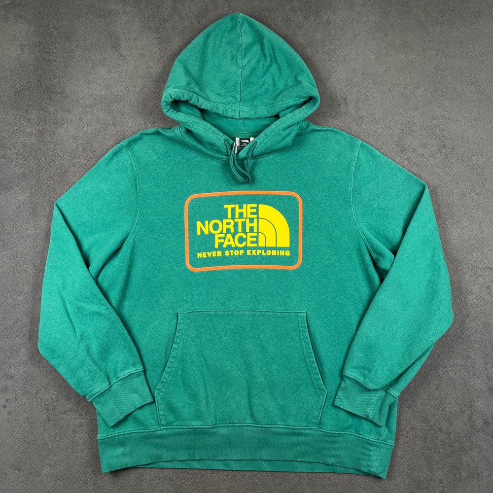 The North Face Hoodie Mens XL Green Graphic Box Logo Pullover Sweatshirt